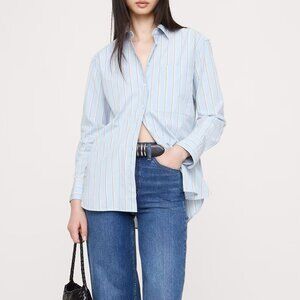 NWT! Banana Republic Light Blue Striped The Oversized Cotton Poplin Top Shirt L